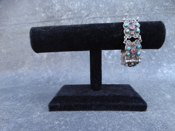 Coral, Amethyst & Turquoise Silver Bracelet from the Matilde Poulat Workshop