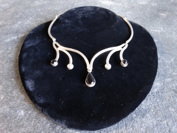 Mexican Silver & Ebony Mid-Century Choker J428