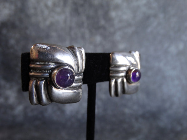 Taxco Aztec Swirl Silver & Amethyst Earrings J429