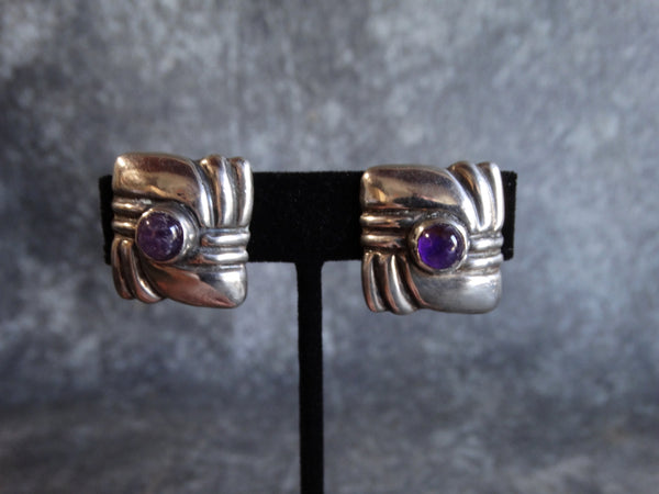 Taxco Aztec Swirl Silver & Amethyst Earrings J429