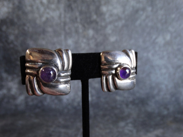 Taxco Aztec Swirl Silver & Amethyst Earrings J429