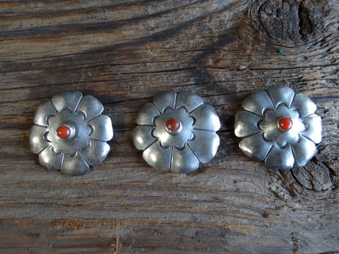 Navajo Hand-Stamped Silver Buttons with Bump-out Centers Set of 3