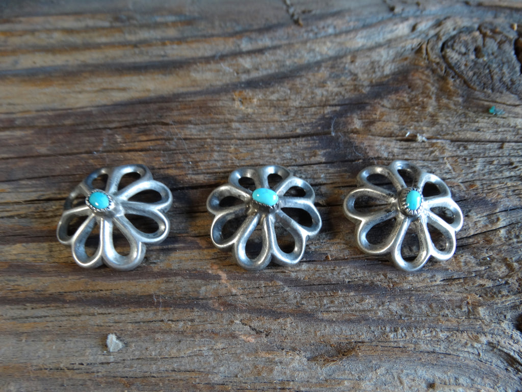Navajo Sandcast Silver Buttons with Turquoise Centers and Copper