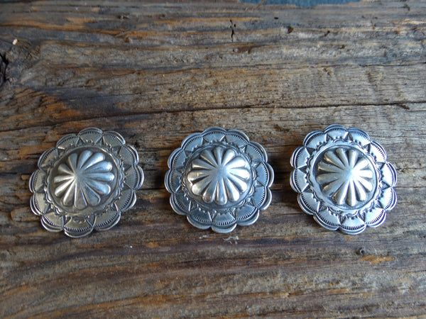 Navajo Hand-Stamped Silver Buttons with Bump-out Centers Set of 3 circa 1930s J436