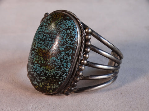 Navajo Turquoise & Silver Spider Web Cuff J449