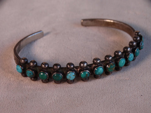 Zuni 13-stone with 26 Ball Details Turquoise and Silver Cuff J460