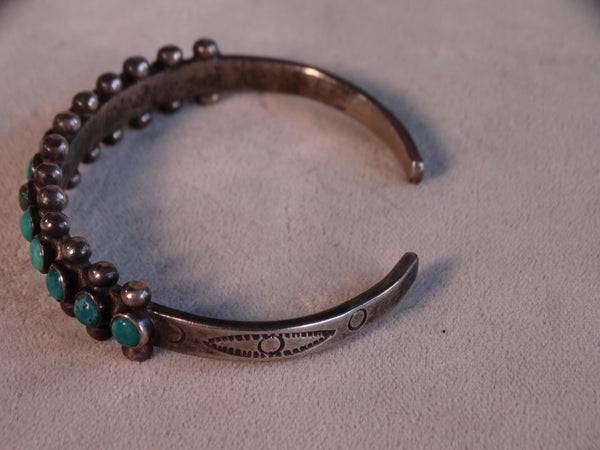 Zuni 13-stone with 26 Ball Details Turquoise and Silver Cuff J460
