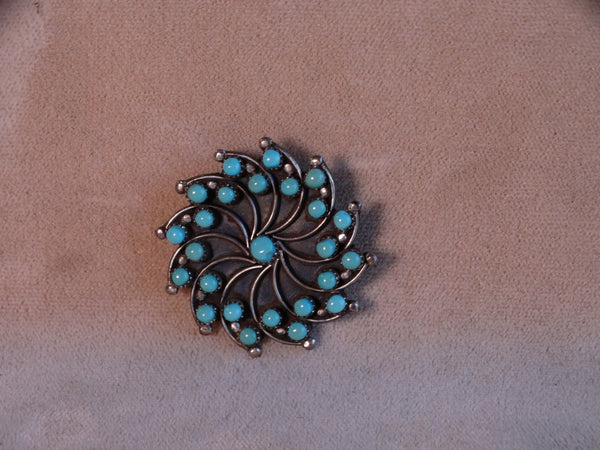 Zuni Silver & Turquoise Pinwheel Cluster Pin J464