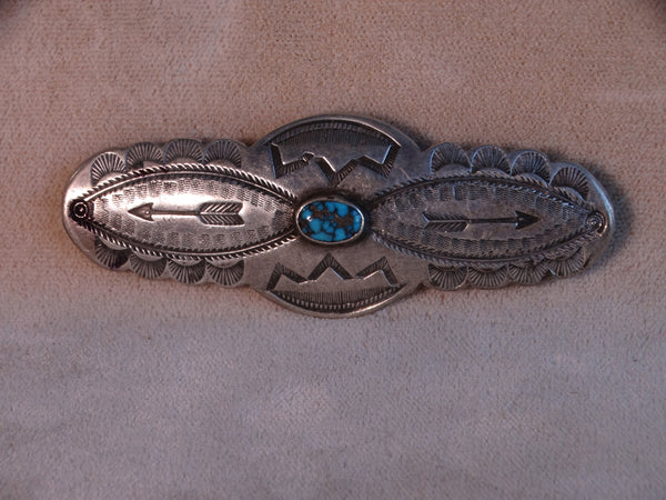 Zuni Silver & Turquoise Pin with Double Arrow Motif J465