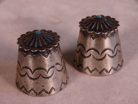 Navajo Turquoise & Silver Salt & Pepper Shakers circa 1940 J470
