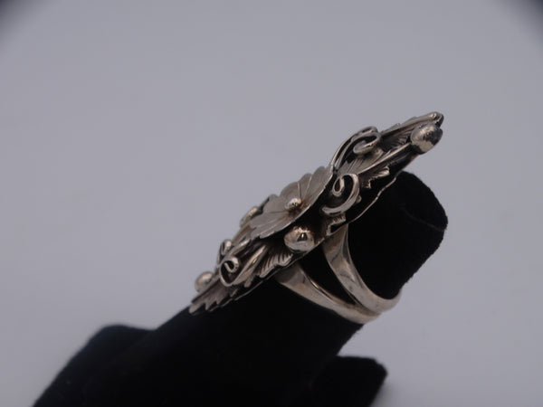M. Tsosie Navajo/Diné Silver Ring with Sculptural Stamp-work & Wire Details J488