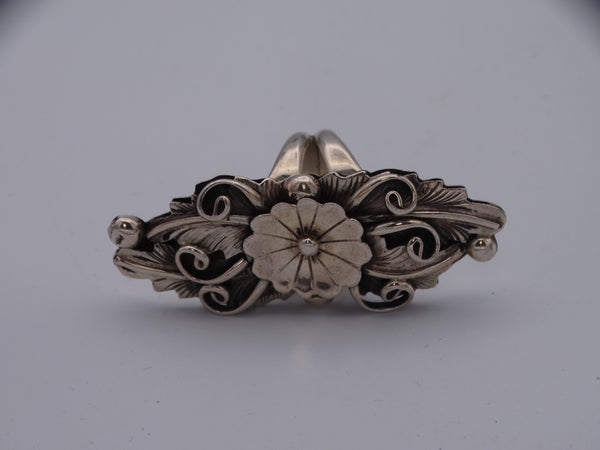 M. Tsosie Navajo/Diné Silver Ring with Sculptural Stamp-work & Wire Details J488