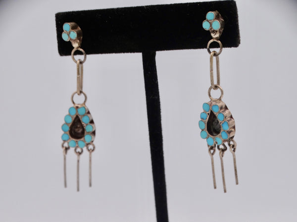 Zuni: Style of Frank Dishta Petit Point Teardrop Earrings with Wire Dangles J493