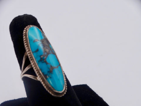 Navajo Cabochon Narrow Oval Bezel-set Turquoise Ring J504