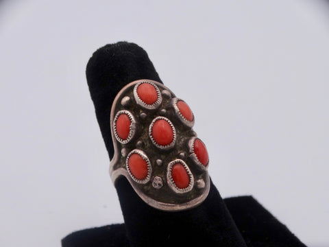 Navajo Coral 7-stone Shadowboxed Ring with Sawtooth Setting J513