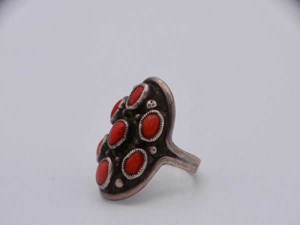 Navajo Coral 7-stone Shadowboxed Ring with Sawtooth Setting J513