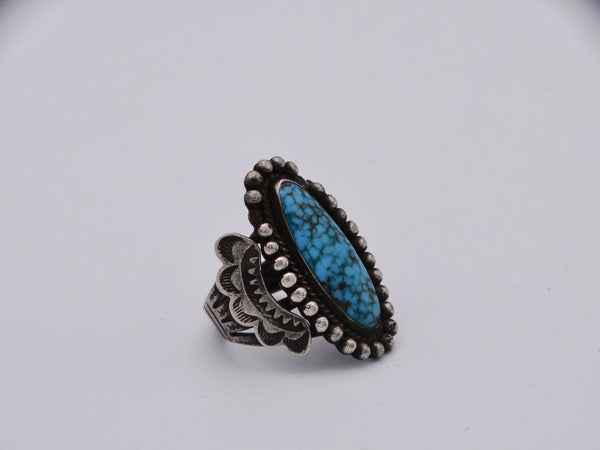 Fred Harvey Navajo Turquoise Cabochon in Dot Motif Surround Setting J514