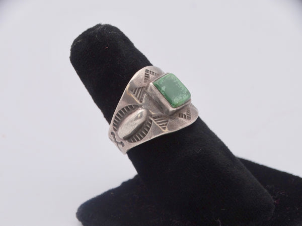 Fred Harvey Navajo Square-Set Dark Green Turquoise Ring 1930 J517