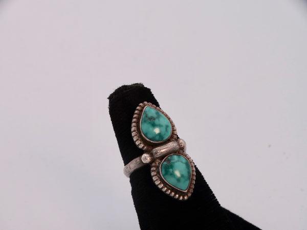 Navajo Teardrop Turquoise Double Bezel Ring 1940 J526