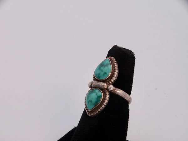 Navajo Teardrop Turquoise Double Bezel Ring 1940 J526