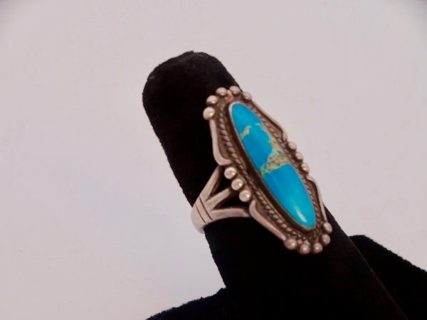 Navajo Cabochon Turquoise & Siver Ring 1950 J530.