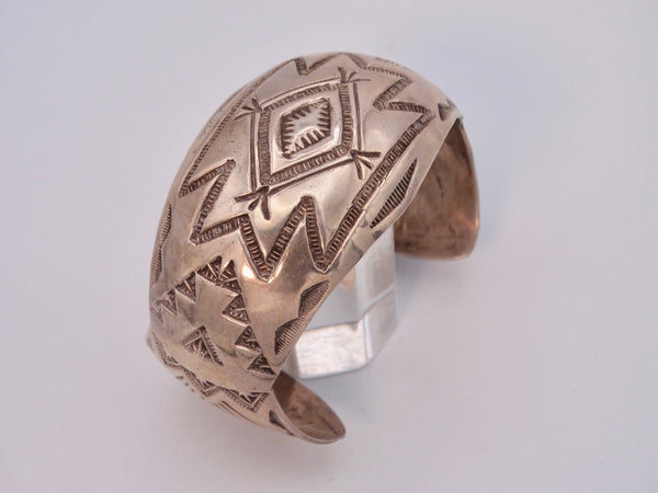 Fred Harvey Revival Navajo Silver Cuff w Multipole Stampings J538