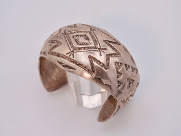 Fred Harvey Revival Navajo Silver Cuff w Multipole Stampings J538