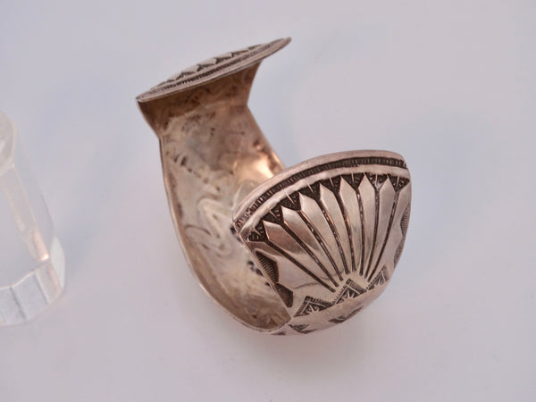 Fred Harvey Revival Navajo Silver Cuff w Multipole Stampings J538