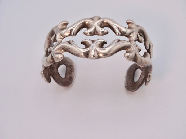 Navajo Silver Sandcast Cuff w Scroll Motif J543