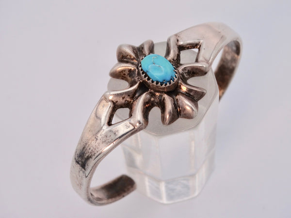 Navajo Sand-cast Silver Cuff with Turquoise in Sawtooth Bezel  in 6-Point Design J545