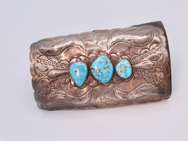 Navajo Three-Stone Turquoise & Silver Ketoh/Bow Guard With Rare Coins J546