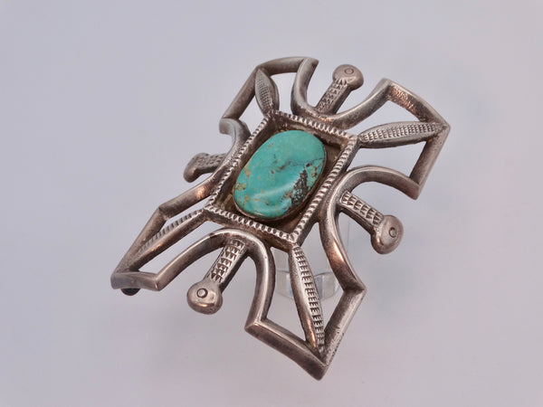 Navajo Sandcast Silver Ketoh/Bow Guard w Center Turquoise Stone c 1930s J547