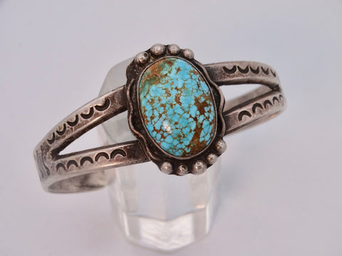 Navajo Ingot Siver w Center Turquoise Cabochon c 1920s-30s J564