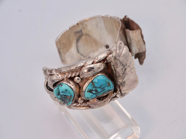 Navajo Silver Men's Watch Cuff w 4 Turquoise Stones J572