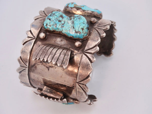 Navajo Silver Watch Cuff with 4 Turquoise Stones J573