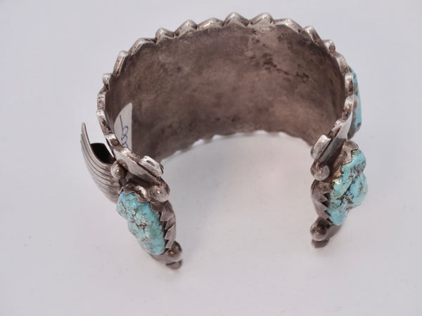 Navajo Silver Watch Cuff with 4 Turquoise Stones J573