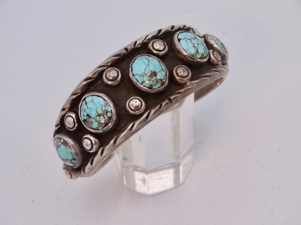 Navajo Silver & 5 Turquoise Shadow Design Leaf Motif Cuff J577