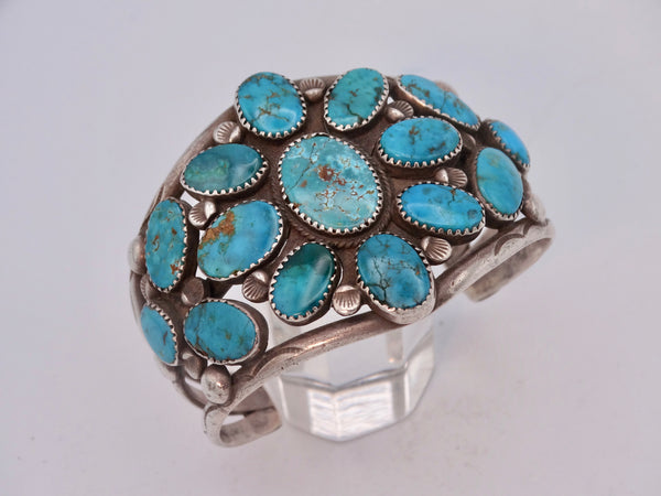 Navajo Silver 15 Stone Turquoise Open Design Cuff J578