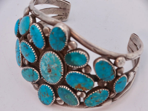 Navajo Silver 15 Stone Turquoise Open Design Cuff J578