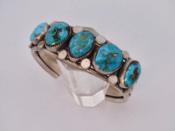 Navajo Ingot Silver 5-stone Turquoise Cuff J579
