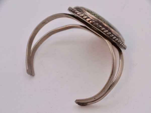 Navajo Silver Open Design Cuff with Large Green Stone J583