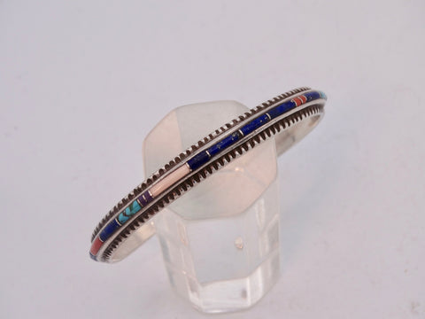 Navajo Romero Inlaid Multi-Stone Silver Cuff J591