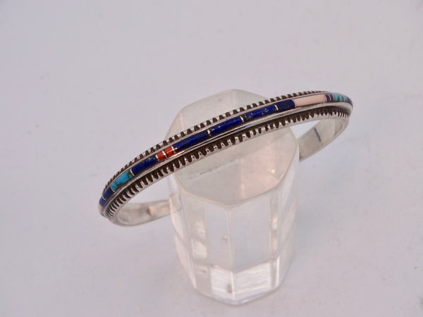 Navajo Romero Inlaid Multi-Stone Silver Cuff J591