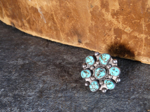 7-Nugget Silver & Turquoise Ring J601