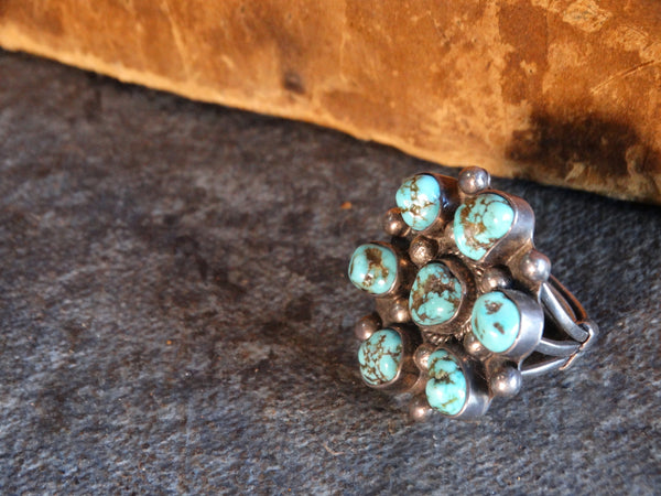 7-Nugget Silver & Turquoise Ring J601