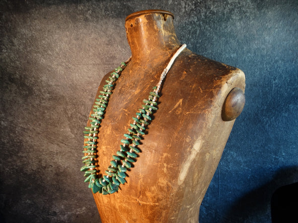 Native American Double-Strand Turquoise and Shell Heiche Necklace J603
