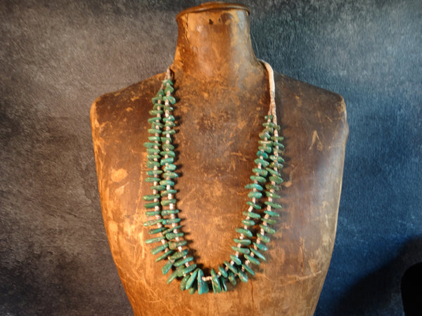 Native American Double-Strand Turquoise and Shell Heiche Necklace J603