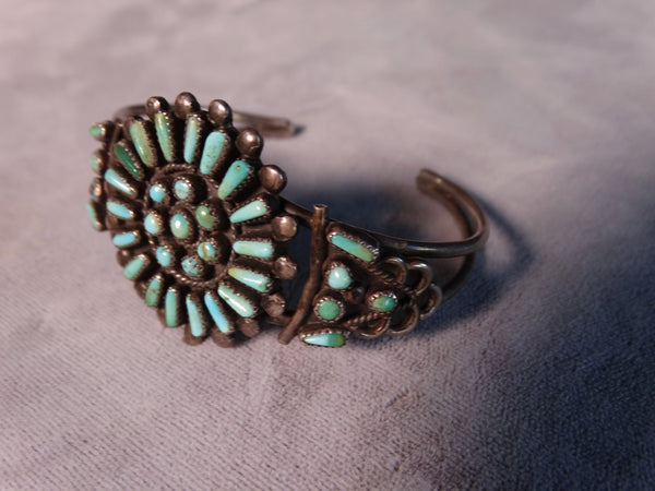 Zuni Turquoise and Silver Cluster Cuff J607