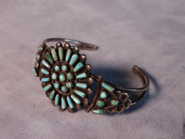Zuni Turquoise and Silver Cluster Cuff J607
