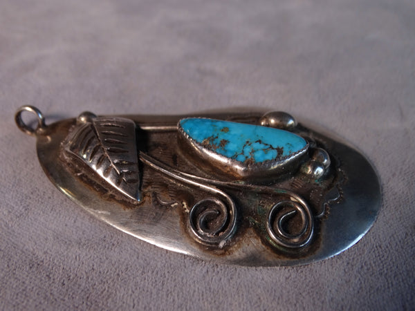 Navajo Turquoise and Silver Pendant J608
